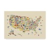 Trademark Fine Art Michael Tompsett 'Animal Map Of United States For Children And Kids Beige' Canvas Art, 30x47 MT02113-C3047GG